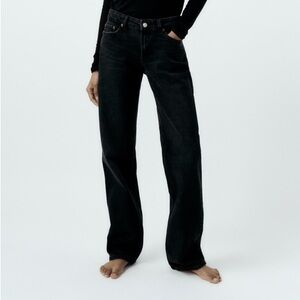 Women's Zara TRF low rise straight leg jeans - black